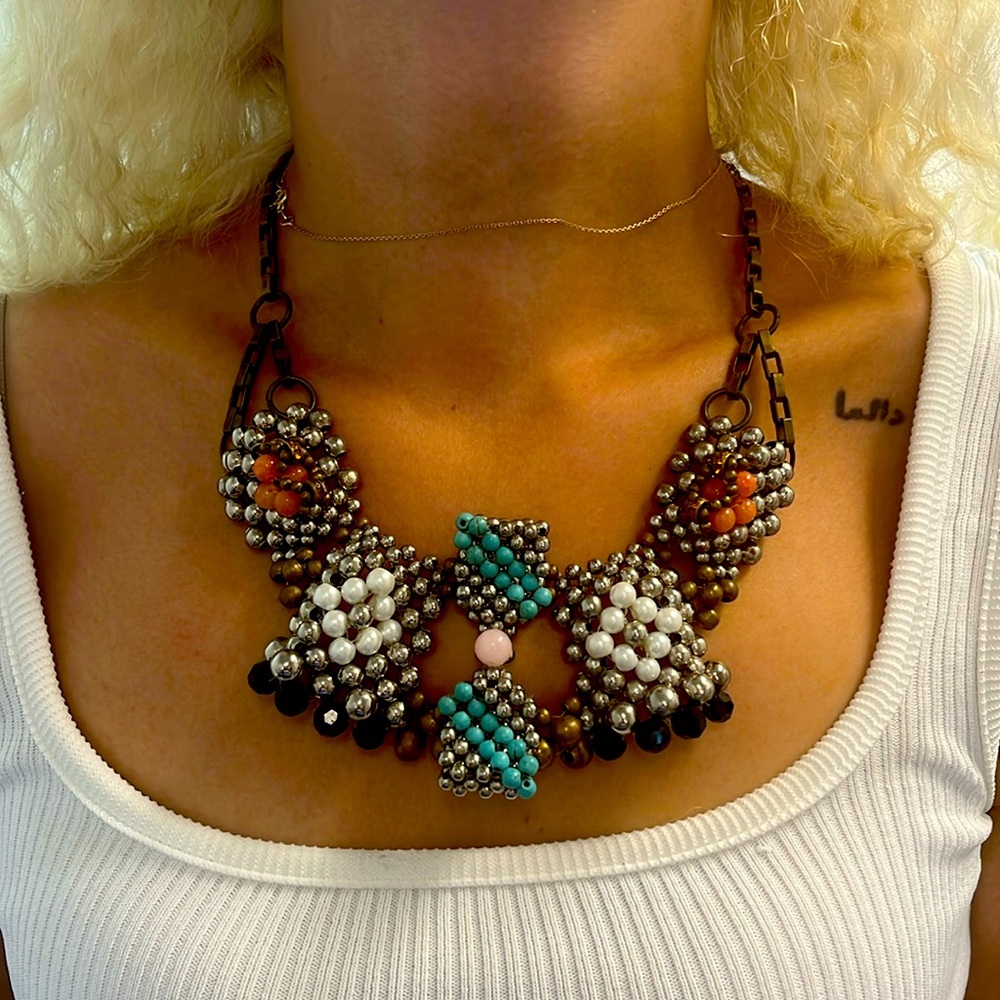 Anthropologie Turquoise Bowtie Bib Statement Necklace
